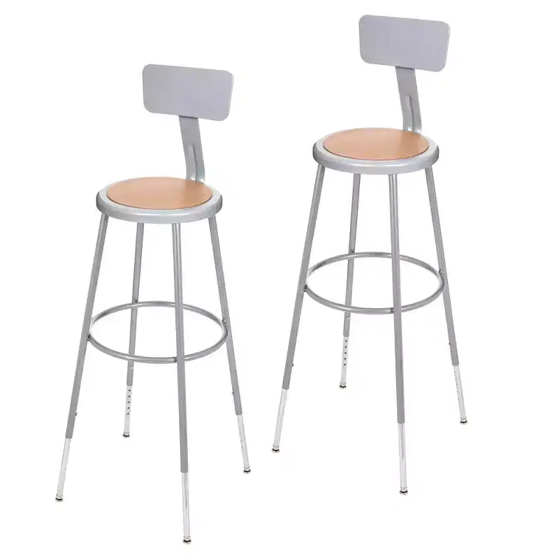 2pk 32"-39" Adjustable Heavy Duty Steel Barstool with Backrest Gray
