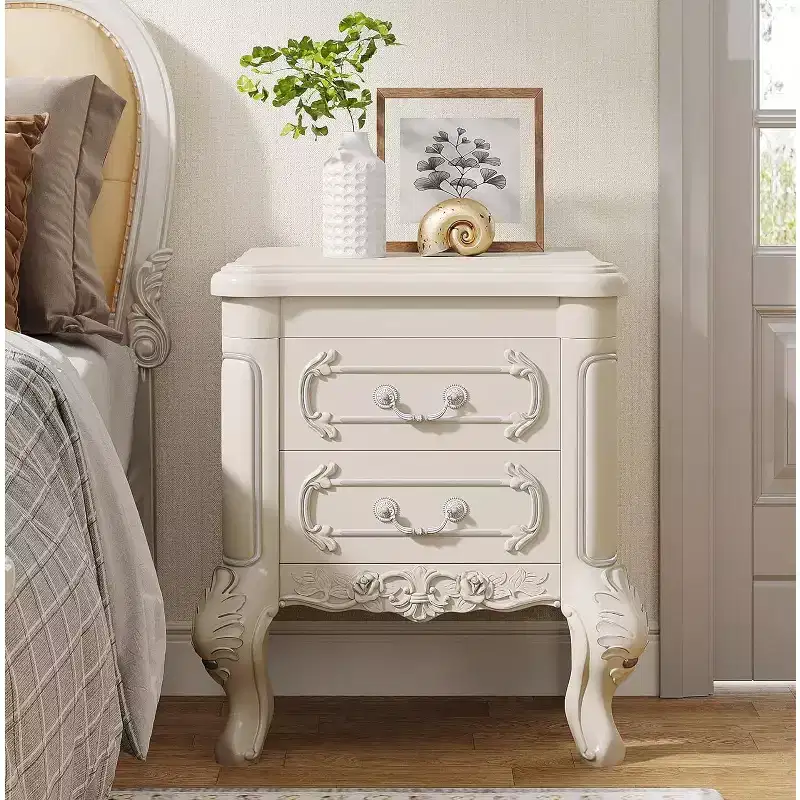 Tribesigns 25.6 Nightstand, Wood Bedside Table with Carved Pattern