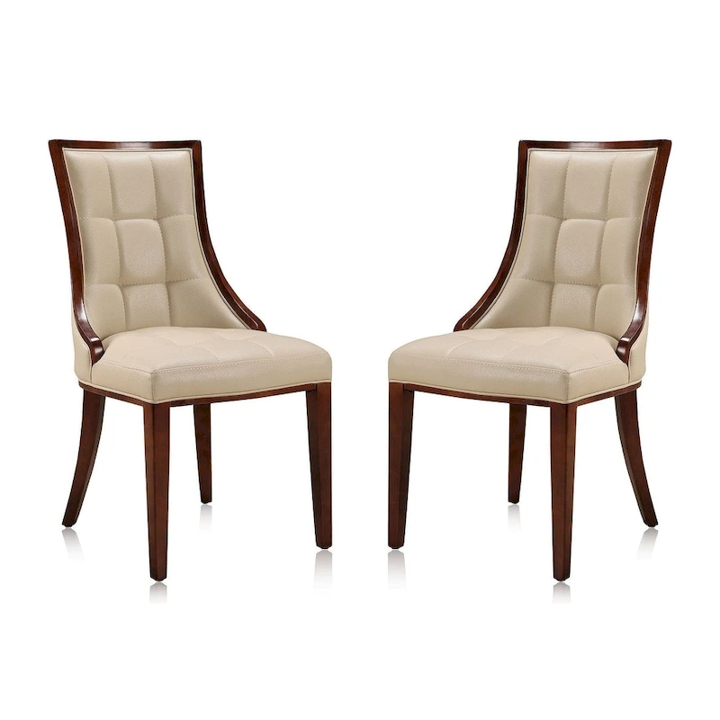 Fifth Avenue Cream and Walnut Faux Leather Dining Chair (Set of Two)