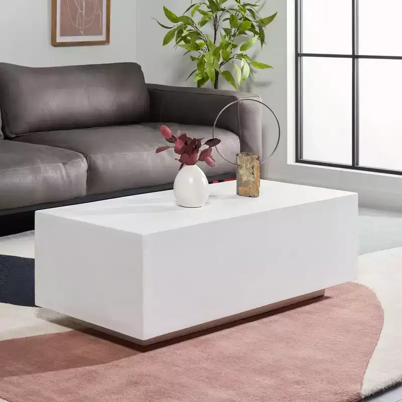Faux Concrete Round Coffee Table – White, MDF