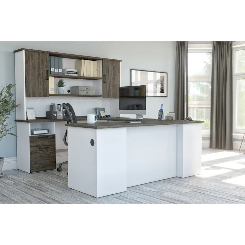 Bestar Norma 71W U or L-Shaped Executive Desk with Hutch
