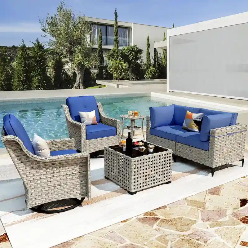 XIZZI 6-piece Patio Furniture Wicker Conversation Set with Swivel Chair