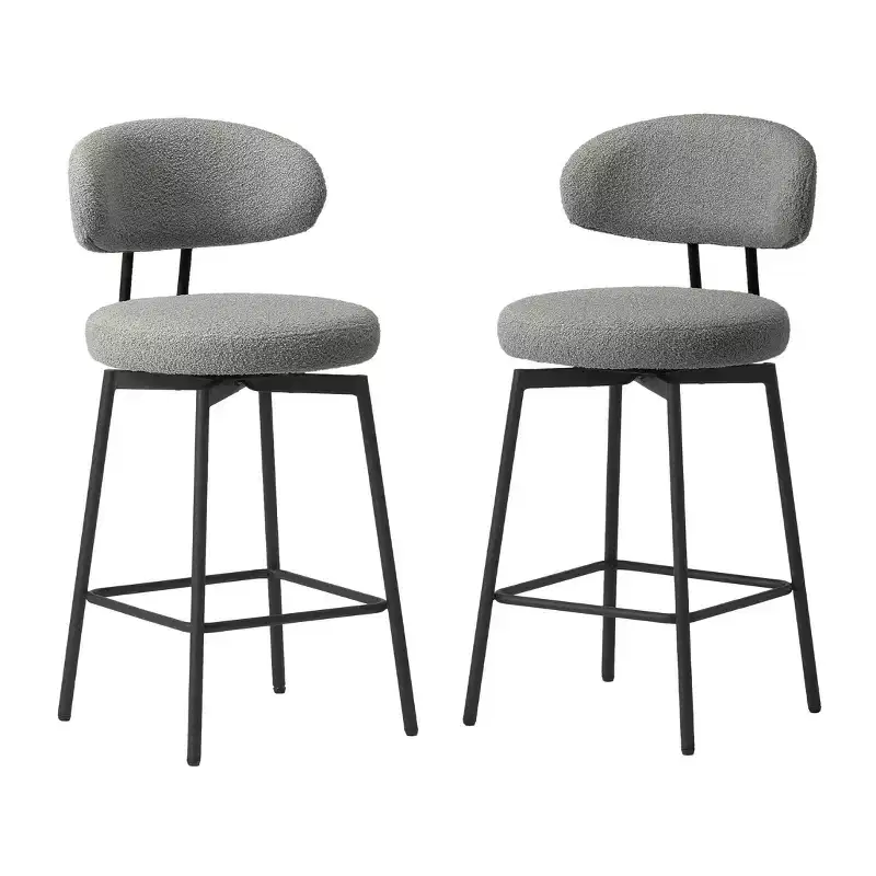 Modern Upholstered Faux Shearling Fabric Counter Height Bar Stools with Back (Set of 2