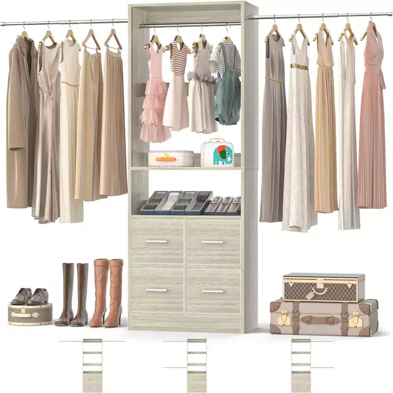 25 To 103 Closet System with Four Farbric Drawers