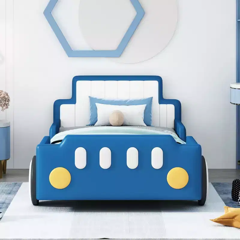 Twin Size Race Car-Shaped Platform Bed with Wheels