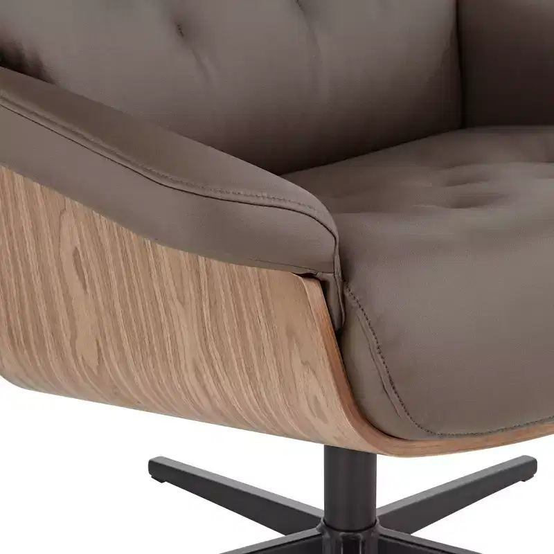 BenchMaster Melia Chocolate Tufted Faux Leather Swivel Recliner and Slanted Ottoman