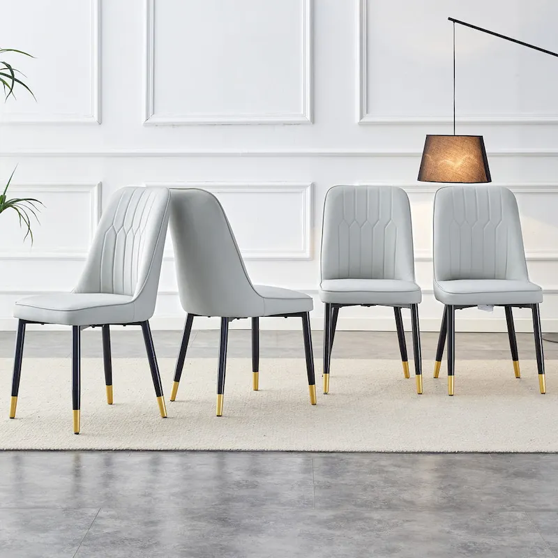 Modern Set of 4 Dining Chairs with Faux Leather Cushioned Backrest Seat Metal Legs, for Dining Room Living Room and Bedroom