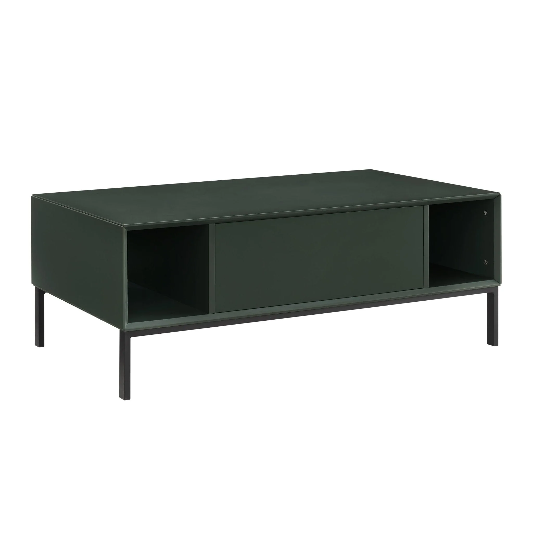 Contemporary Forest Green Coffee Table with Open Shelf Storage for Living Room