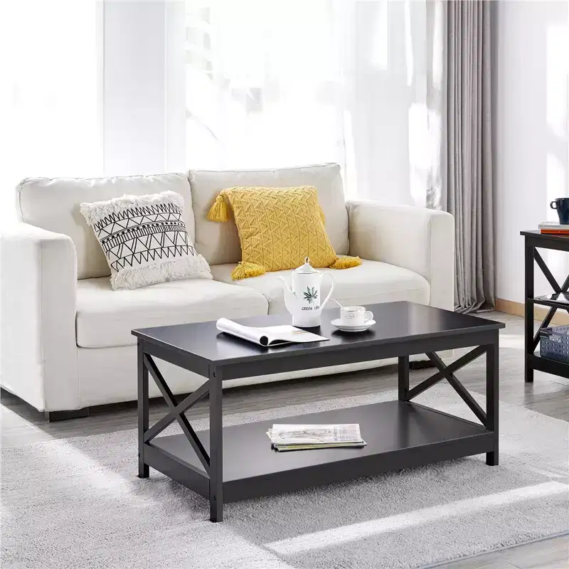 Yaheetech Wood 2-Tier Coffee Table with Storage Shelf for Living Room