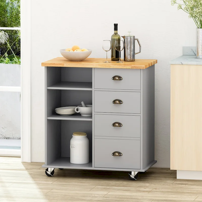 Provence Contemporary Kitchen Cart with Wheels by Christopher Knight Home - 31.50 W x 17.75 D x 34.50 H