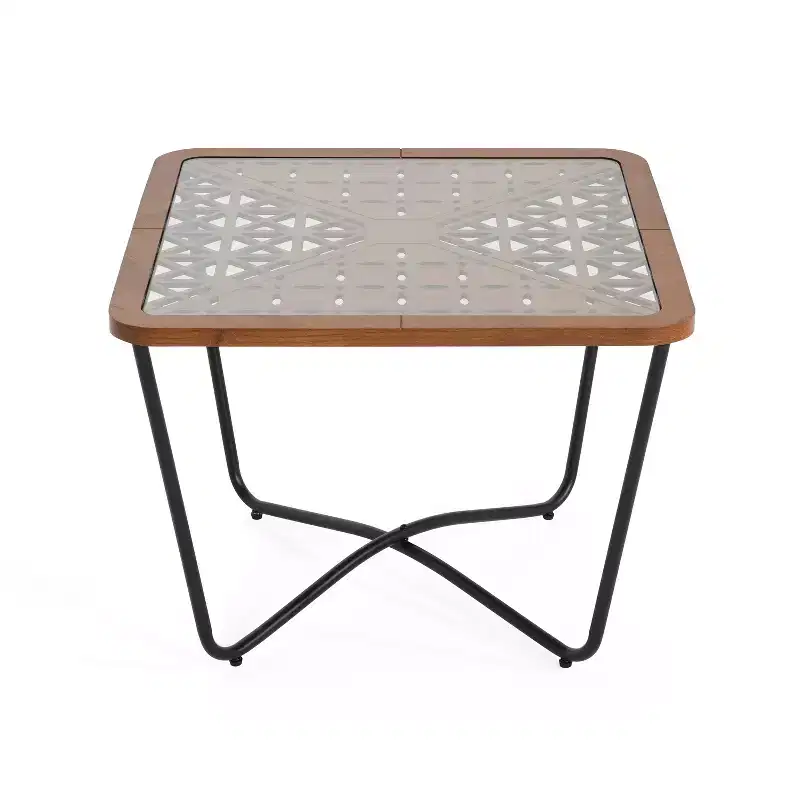 Glass Coffee Table Square Cocktail Table Center Table Accent Table Sofa Side Table with Geometric Cut-outs Top - ModernLuxe