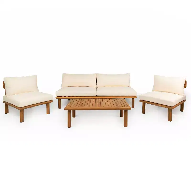 Christopher Knight Home Emma Modern 4 Piece Outdoor Acacia Wood Sofa Set with Thick Cushions