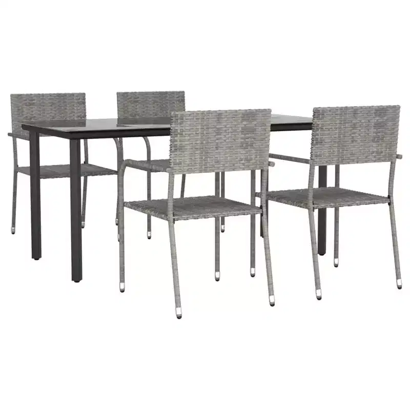 vidaXL Patio Dining Set Table and Chair Gray and Black Poly Rattan and Steel - 63 Table Length 4 Chairs
