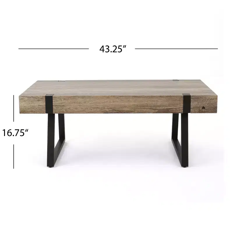 43W Industrial Coffee Table Cocktail Table Center Table with Thick Top, Canyon Grey