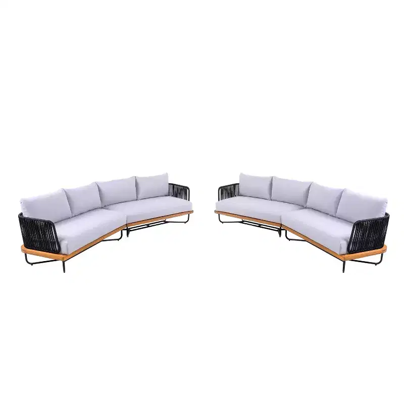 Christopher Knight Home Oleg 4 Piece Outdoor Rope and Acacia Sectional Sofa Set (Table Not Included)