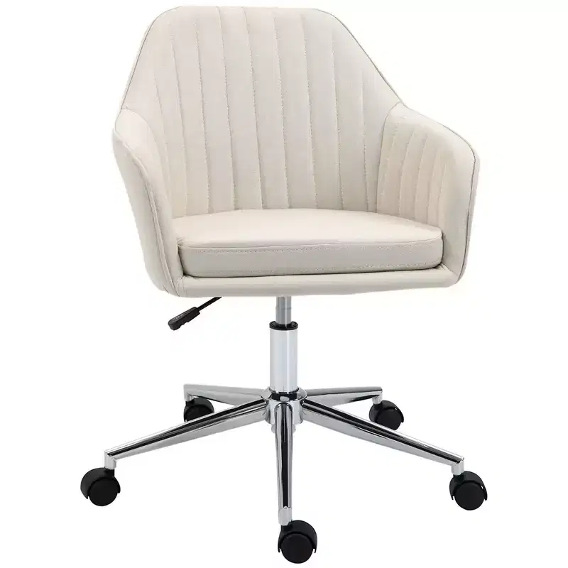 Mid Back Office Chair, Desk Chair with Adjustable Height, Upholstered Comfy Chair for Living Room, Office, Study, Beige