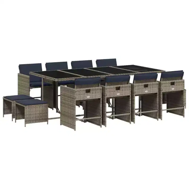 vidaXL Patio Dining Set Set of 12 Grey, Navy blue