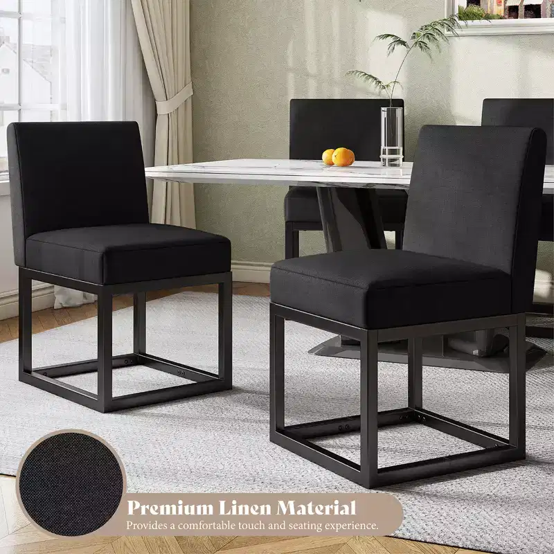 AMERLIFE Mid Century Linen Dining Chairs Set of 6, Modern Upholstered Dinner Chairs