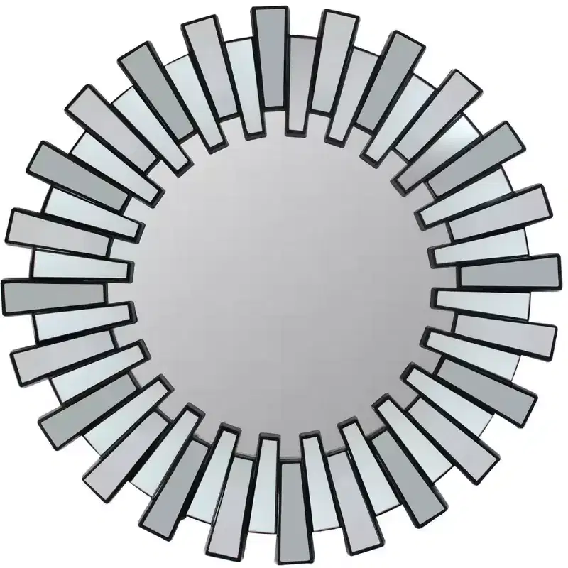 Northlight 25.5 Round Matte Black Aztec Sunburst Wall Mirror