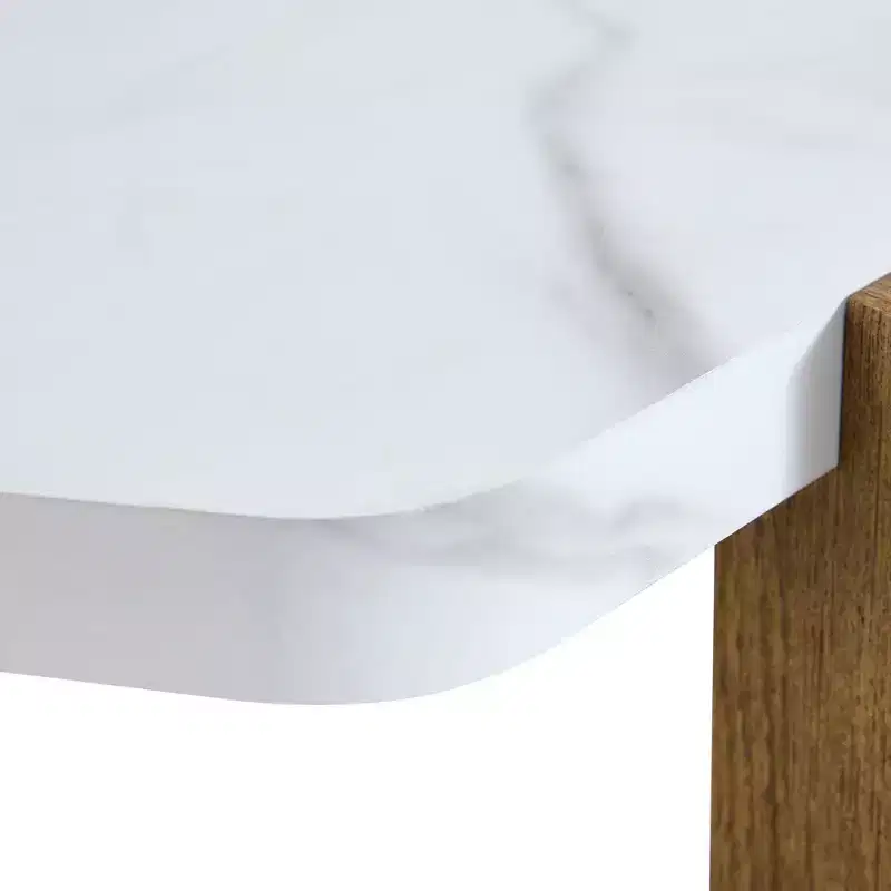 MAYEERTY White Coffee Table Faux Marble Top Triangular Wood Base, 31 Inch