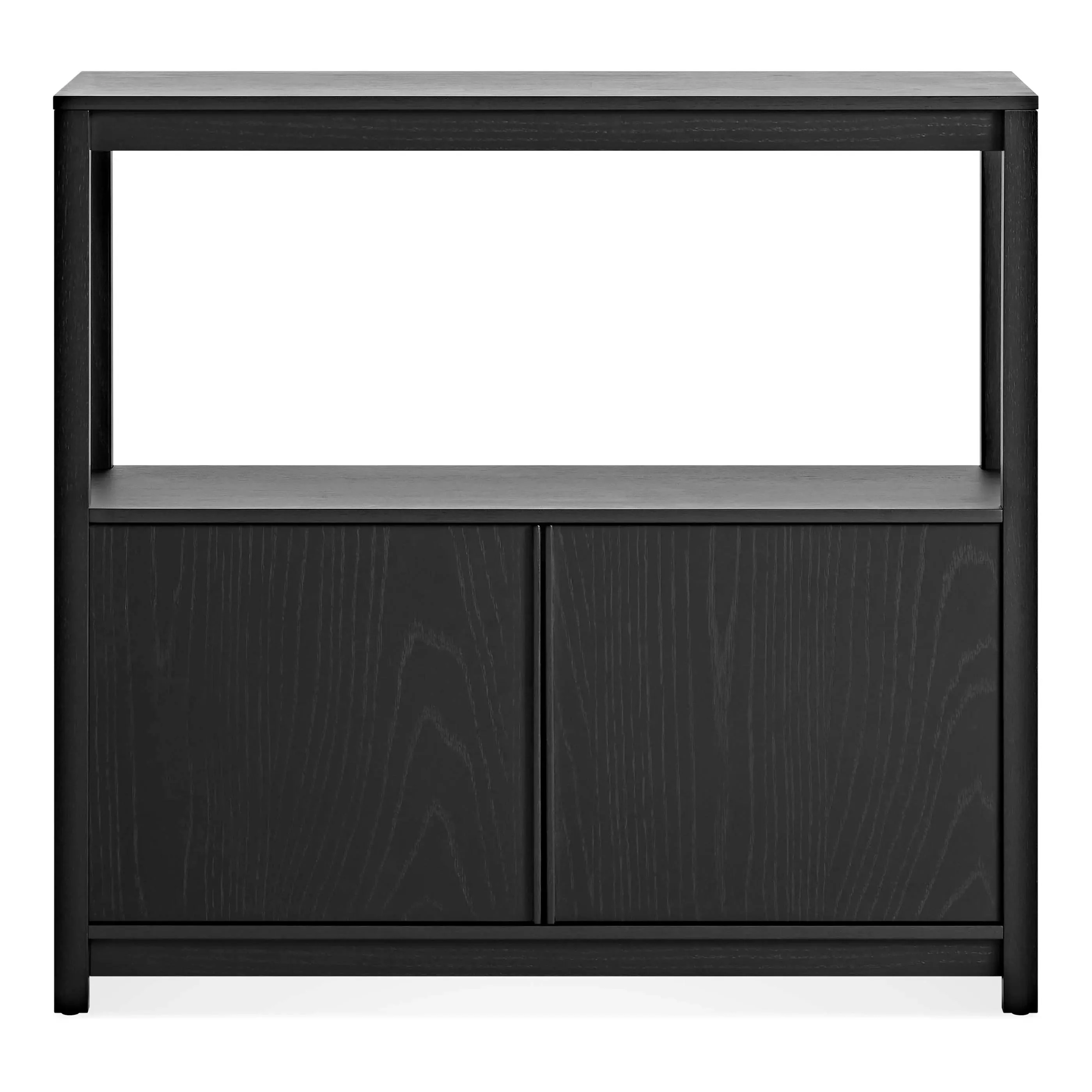 Modern White Oak Wood Bookcase with Open Shelf & Cabinet Doors for Living Room
