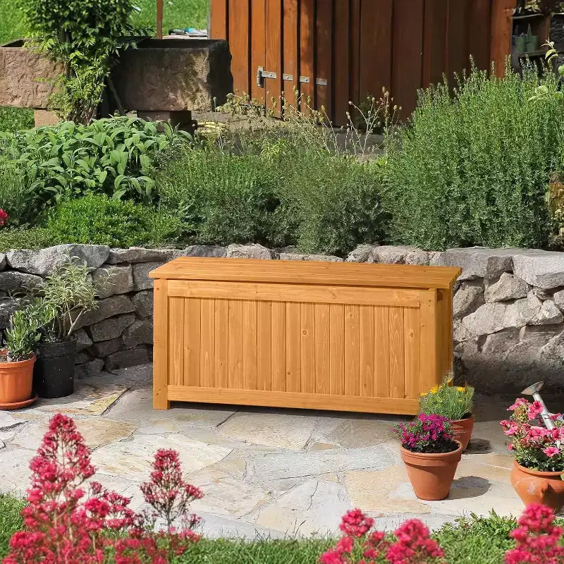 VINGLI Outdoor Wood Bench with Planter Boxes, 2-in-1 All-Weather Porch Bench Seat  Open-Ended Raised Garden Bed, for Balcony Patio (Rectangle)