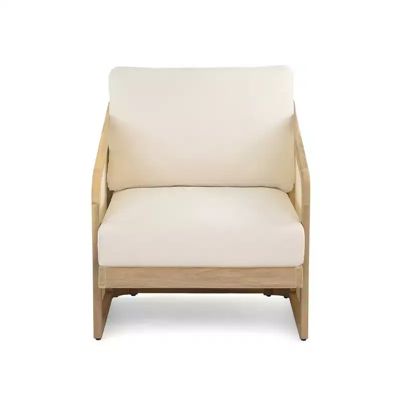Whisen 1 Piece Outdoor Acacia Wood Club Chair, Patio Lounge Chair with Cushions