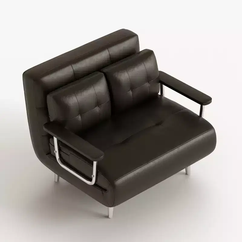 59 in. Mid Century Modern Cognac Faux Leather Convertible Sofa Bed with High Density Foam and Hidden Support Legs Gaoyangjiaju