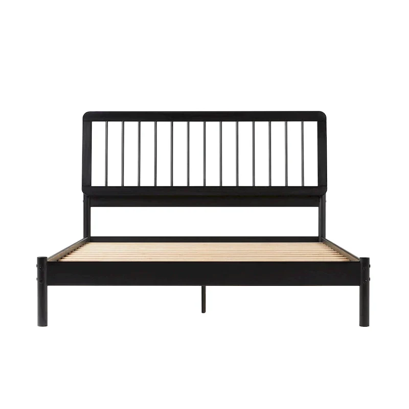 Solid Wood Queen Spindle Bed, Caramel / Natural Pine / Black, Fits 2