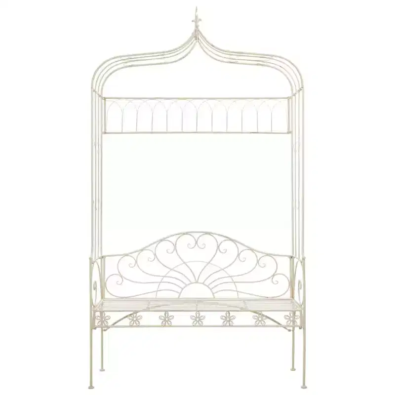 vidaXL Garden Bench Antique White Wrought Iron Standard Garden Bench