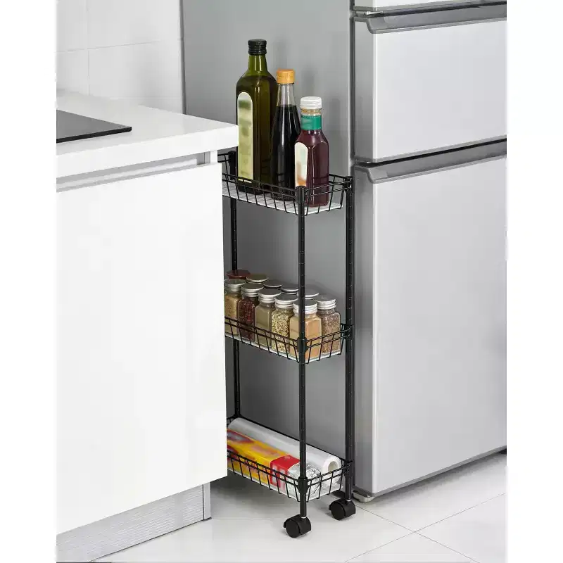 Slim 3-Tier Wheeled Storage Trolley with Adjustable Shelves, Narrow Corner Fit