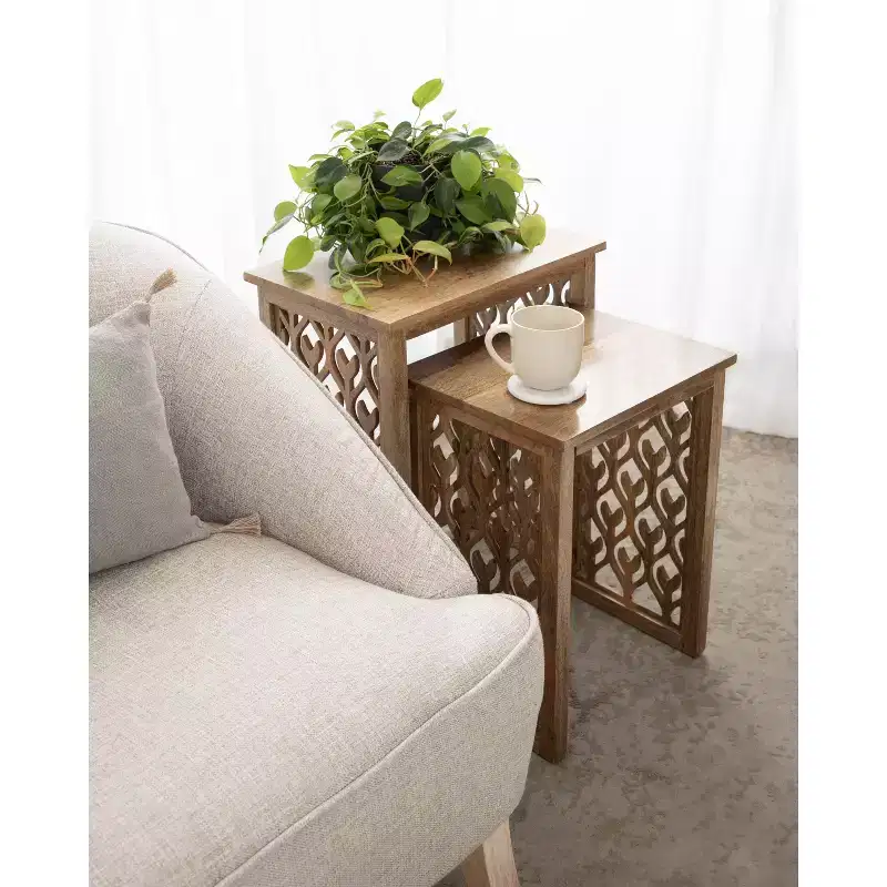 Kate and Laurel Karni Wooden Nesting Tables, 2 Piece, Natural