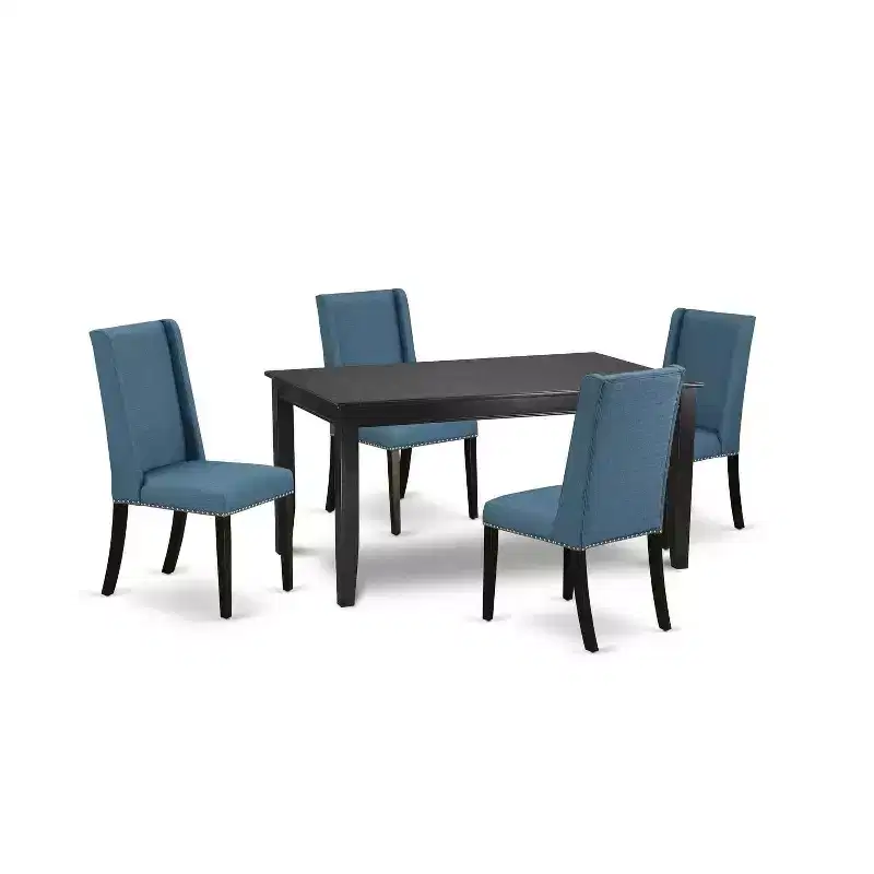 HomeStock 5-Pc Black Finish Solid Wood Top - Dining Room Set with High Back - Seats 4