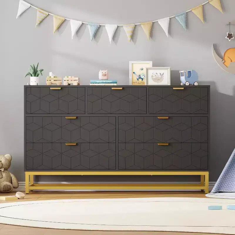 53.5 Modern 7-Drawer Dresser with Gold Handles, Wide Storage Organizer for Bedroom, Living Room and Entryway