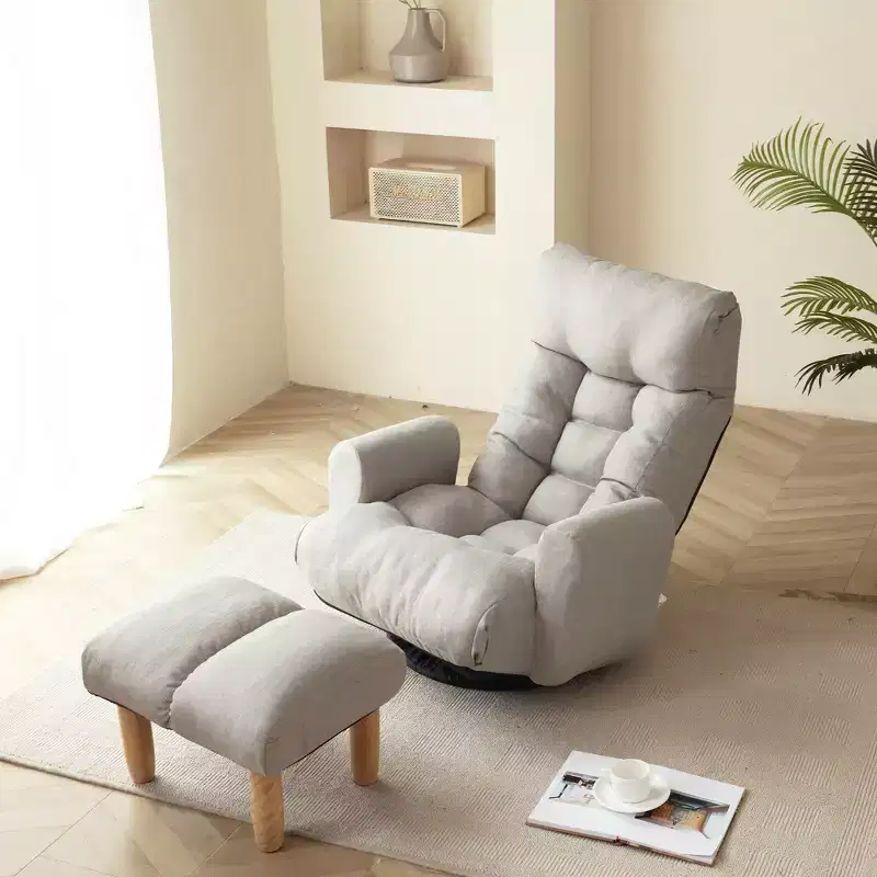 GDFStudio Sorrel Modern 360 Swivel Linen Upholstered Chair with Adjustable Backrest and Ottoman
