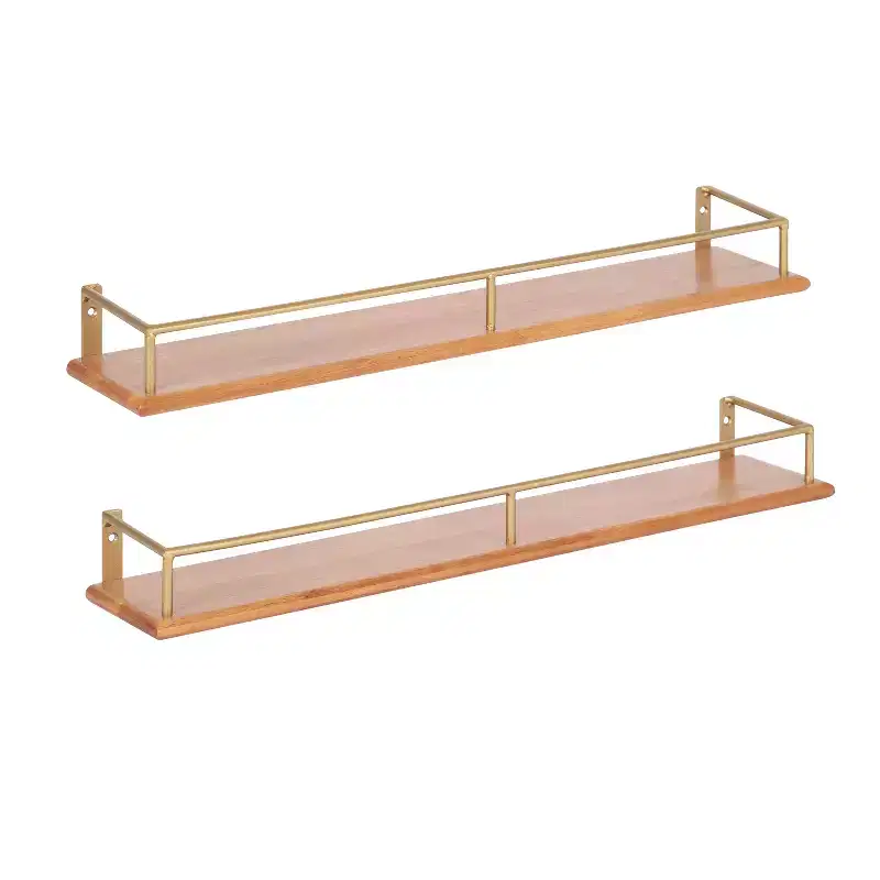 Kate and Laurel Camryn Rectangle Wood Floating Shelf, 2pk 24, Natural and Gold