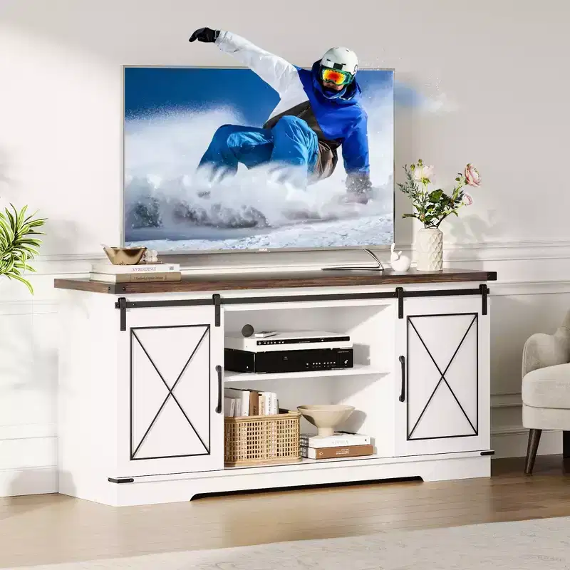 Farmhouse Style 65-Inch TV Stand with Sliding Barn Doors, Entertainment Center & Media Console for Living Room or Bedroom