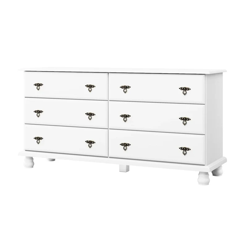 100% Solid Wood 6-Drawer Double Dresser | Optional Mirror | Carved Edges | Bun Feet | 3 Finishes