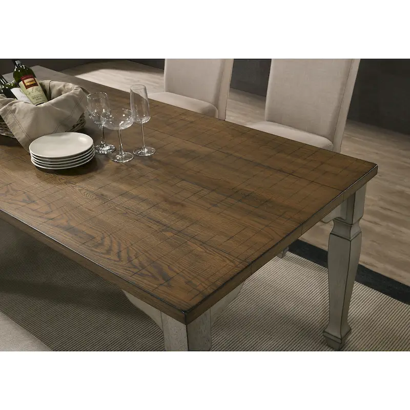 Roundhill Furniture Breda Antique Gray and Dark Oak Finished Wood Dining Set, Table with Six Chairs