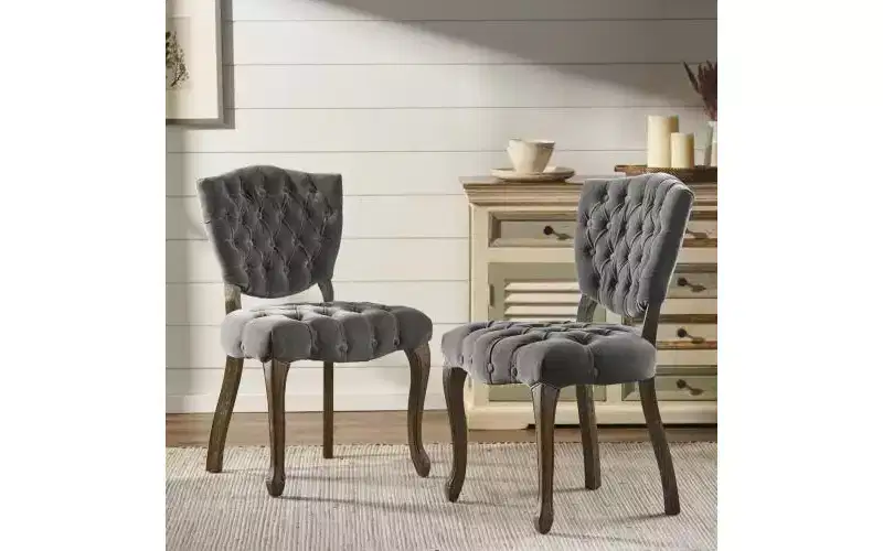 Christopher Knight Home Colosseum Contemporary Button Tufted Dining Chairs with Rubberwood Legs(Set of 2)