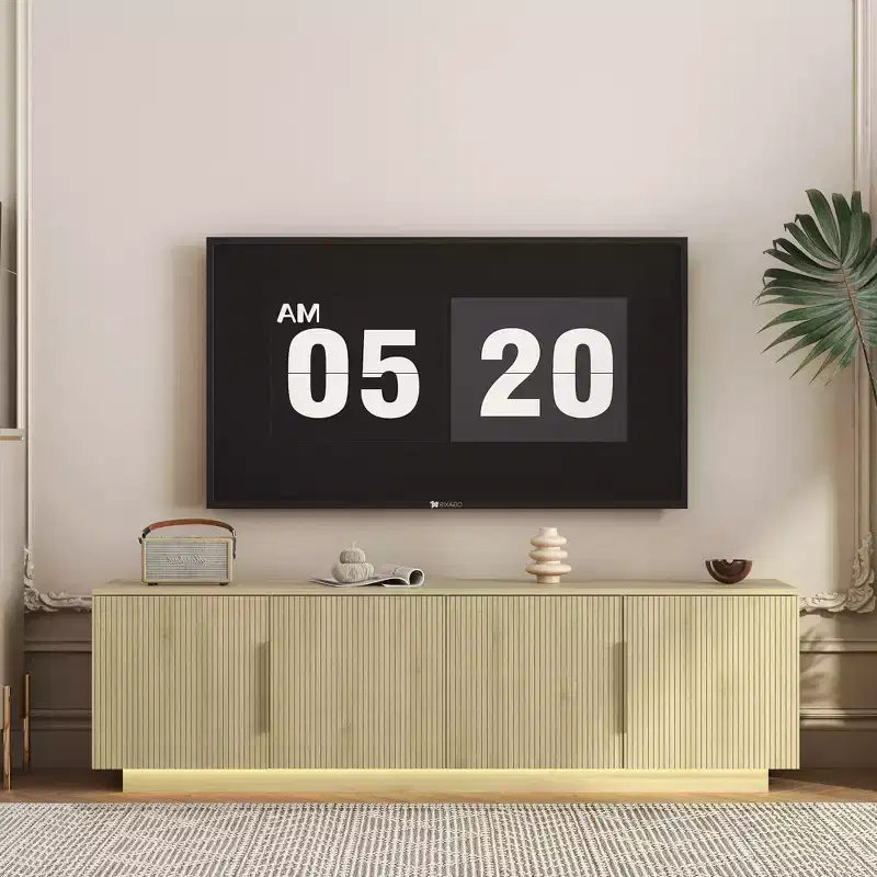 JVNOXK 68-inch Modern TV Stand with 16-Color LED Lighting Compatible with 55-, 60-, and 65-inch TVs Includes Storage Space Wood-Tone