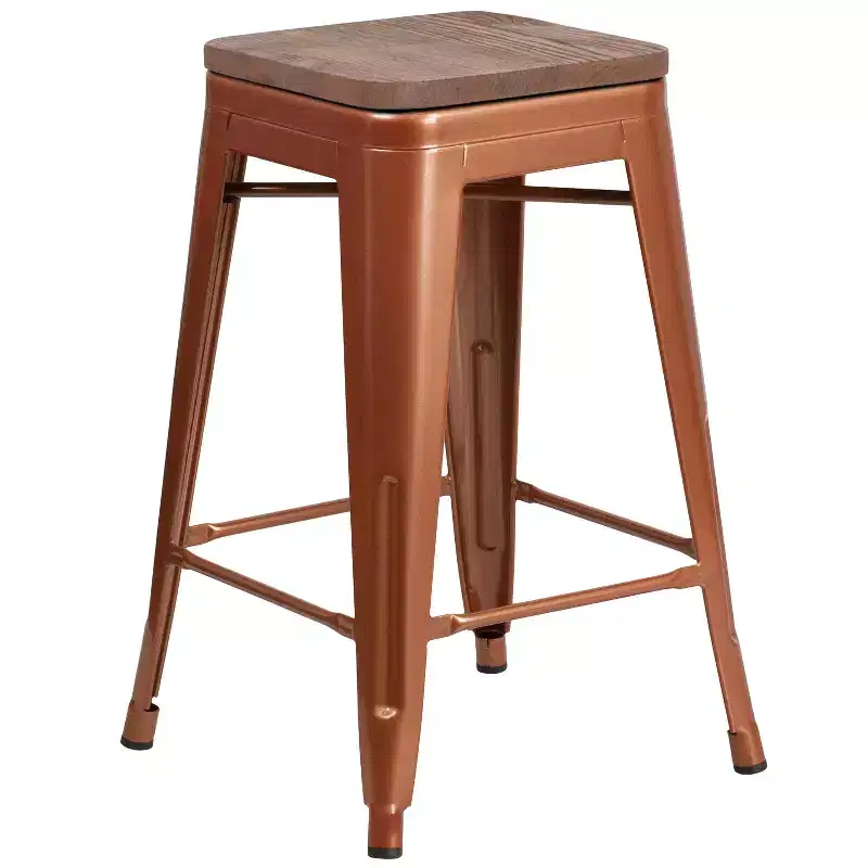 24H Backless Counter Height Stool with Wood Seat