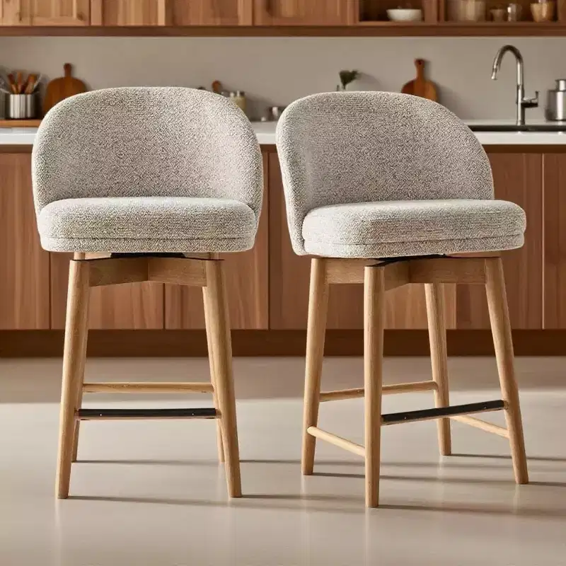 Set of 2 Modern Swivel Counter Stools with Upholstered Seat, 360 Rotating Kitchen Island or Home Bar Chairs with Solid Wood Legs-Panipeachy