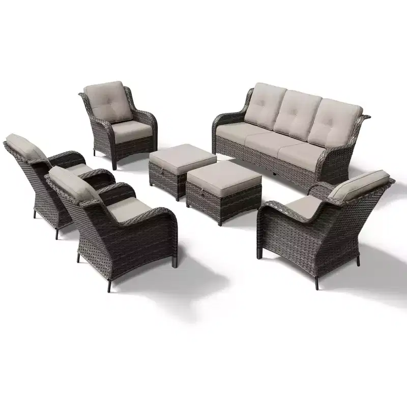 UPTIOT All-Weather Olefin Wicker Sofa & Chair Set with Multi-Functional Ottomans