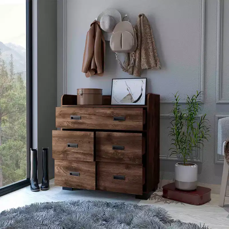Okak Dresser for Bedroom with Double Drawer & 4 Single Drawers, Wood Chest of Drawers Closet Storage Cabinet Organizer for Living Room Hallway