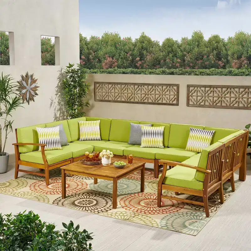 10pc Perla 10pc Acacia Wood Patio Seating Set - Teak/Green - Christopher Knight Home