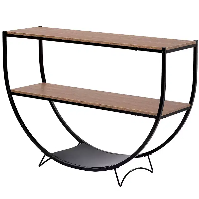 Industrial Demilune Console Table – 3-Tier Open Shelf Sofa Table for Entryway, Living Room & Office
