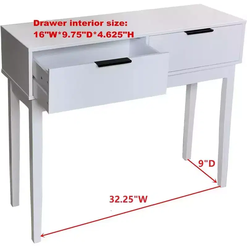 Kings Brand Furniture - Atmore White Wood Console Sofa Table with 2 Storage Drawers for Entryway, Hallway, Living Room, Behind Couch