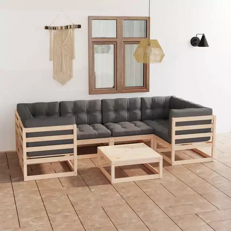 vidaXL Garden Lounge Set Solid Pinewood Solid Pinewood, 100% Polyester