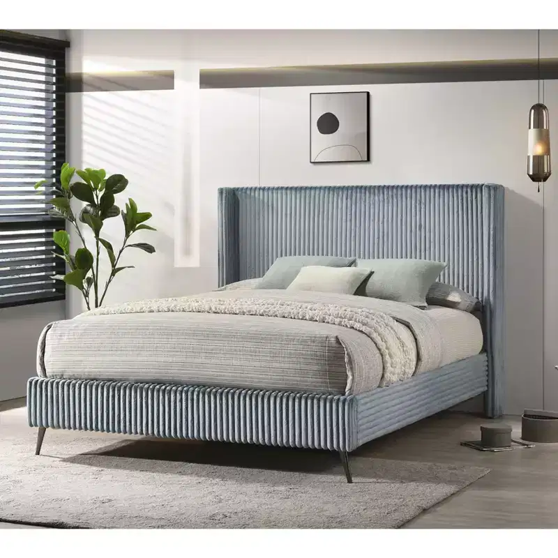 Mavela Wide Wale Corduroy Upholstery Panel Bed - Blue